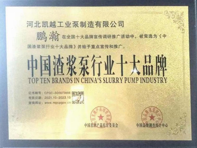 中國渣(zha)漿泵行業十(shí)大品牌